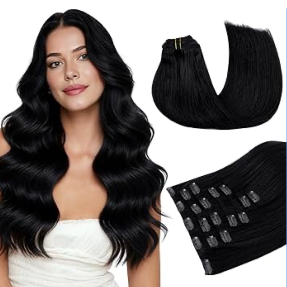 20” 7 pcs Black Clip-In Women’s Hair Extensions 100% human Hair